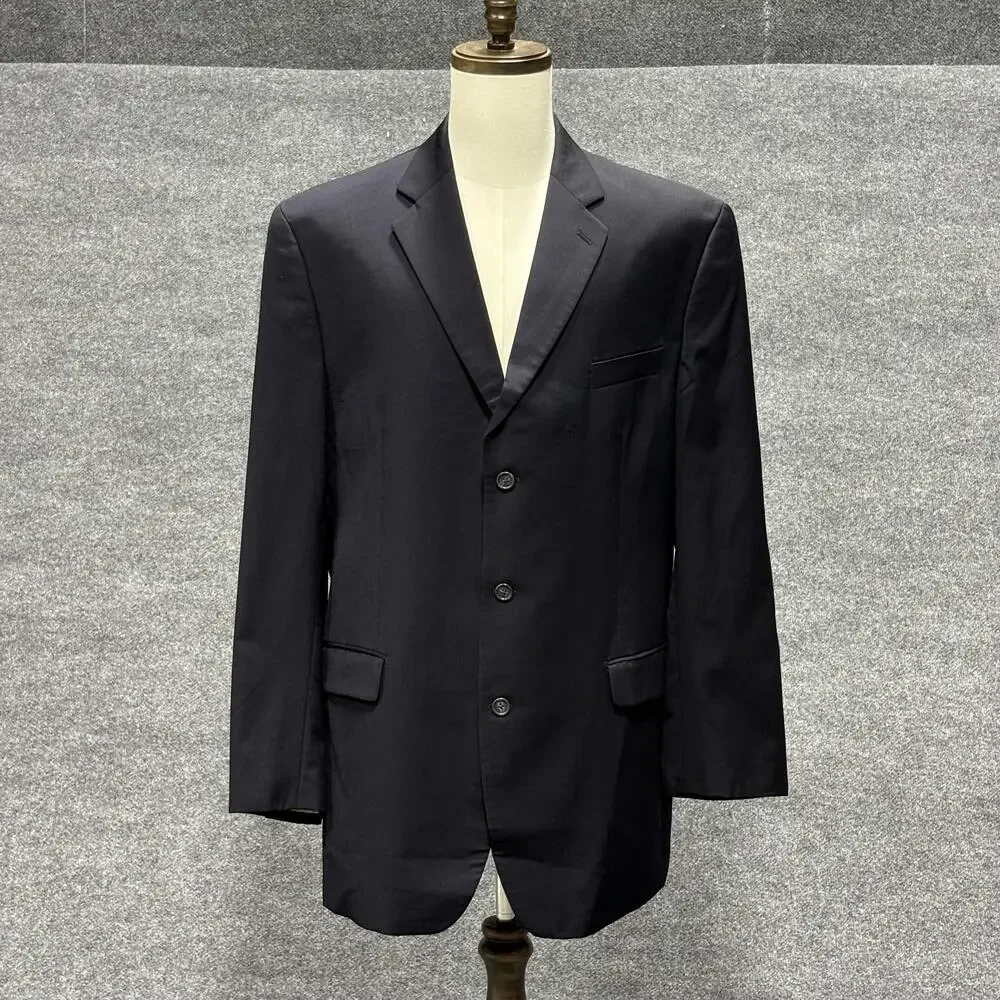 Calvin Klein Blazer Mens 46L Black 100% Wool 3 Button Notch Lapel Sport Coat